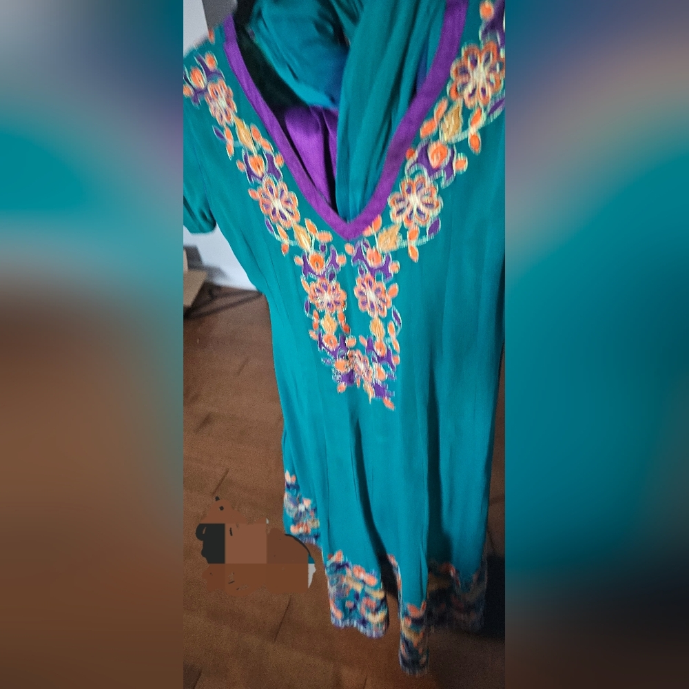 Embroidered Teal and Purple Dress
